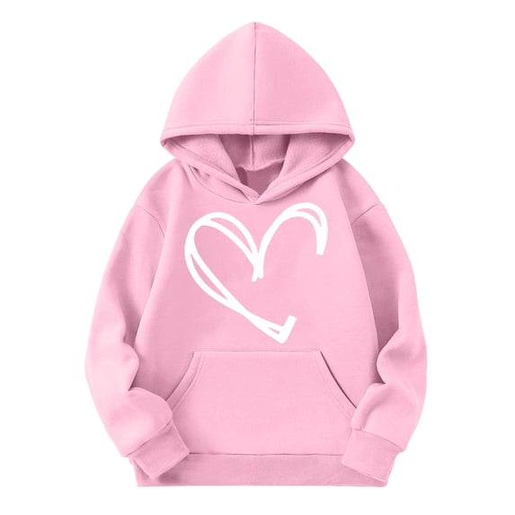 Mercatoo Youth Girls Prepp1 Hoodies Oversized Cute Heart Graphic Pullover Valentines Day Sweatshirt Kids Trendy Long Sleeve Shirt