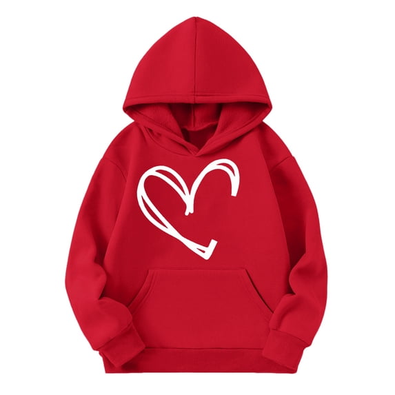 Mercatoo Youth Girls Prepp1 Hoodies Oversized Cute Heart Graphic Pullover Valentines Day Sweatshirt Kids Trendy Long Sleeve Shirt