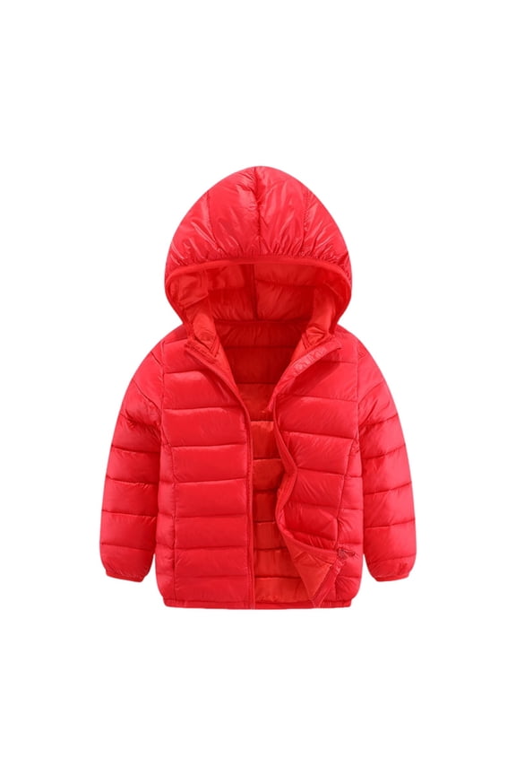 Youth Girls Zipper Puffer Hooded Jacket Lightweight Solid Color Padded Down Coat Warm Windproof Outwear for Kids Girls