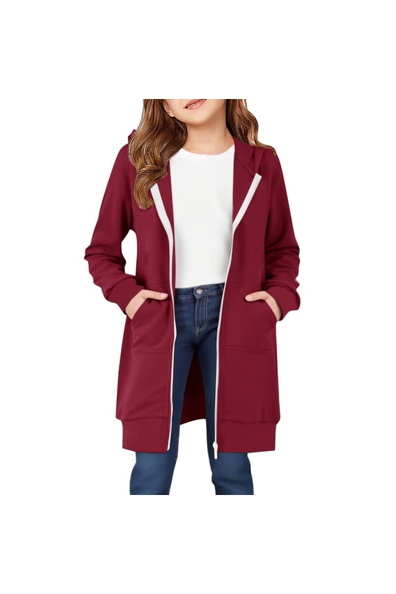 Zip Up Long 𝗛oodie for Girls Double Zipper Fleece Jacket Tuni𝗰 Sweatshirts Fall Winter Fashion Clothes with Pockets