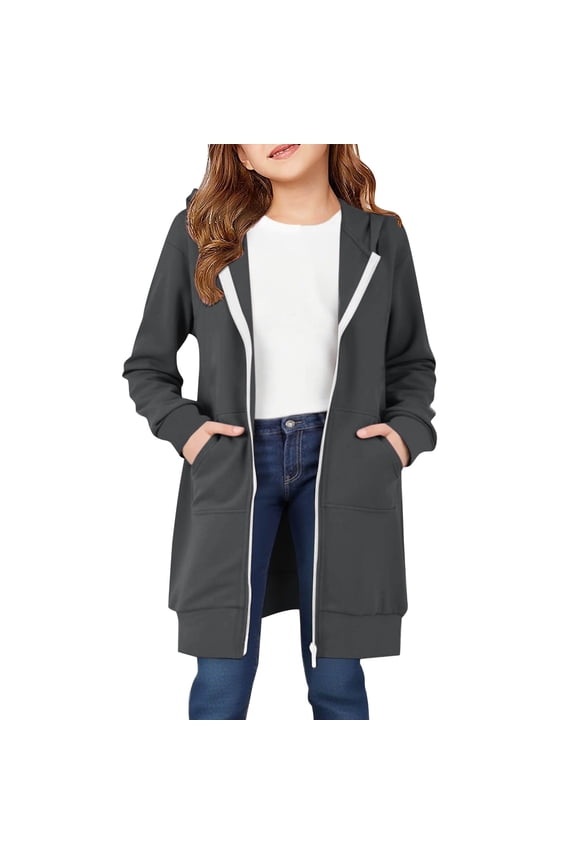 Zip Up Long 𝗛oodie for Girls Double Zipper Fleece Jacket Tuni𝗰 Sweatshirts Fall Winter Fashion Clothes with Pockets