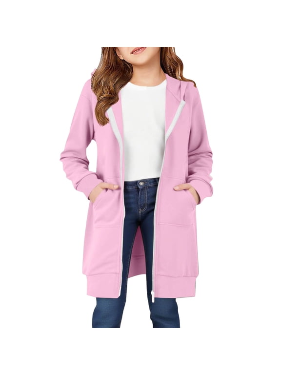 Zip Up Long 𝗛oodie for Girls Double Zipper Fleece Jacket Tuni𝗰 Sweatshirts Fall Winter Fashion Clothes with Pockets