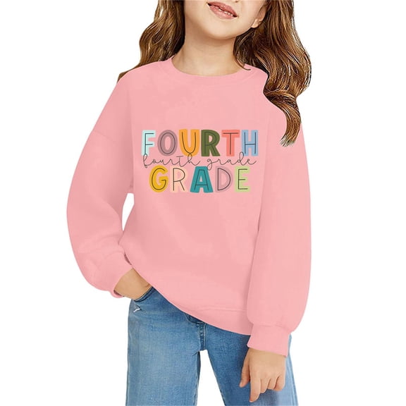 Mercatoo 𝐁ack to School Hoodie Girls 2025 First Day of School Fourth Grade Sweatshirts Oversized Tops Kids Cute Preppy Clothes