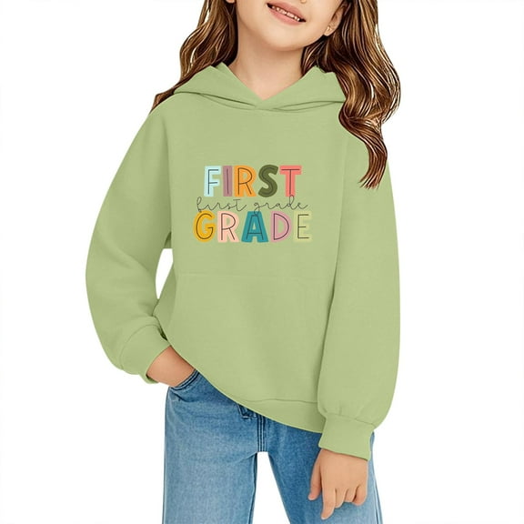Mercatoo 𝐁ack to School Sweatshirts with Hood First Grade Graphic First Day of School 𝐘2K 𝗩intage 𝐏reppy Loose Soft Tee Tops