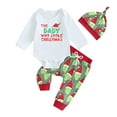 thumbnail image 1 of Mercatoo 𝐍ewborn Baby Boy Girl Christmas Outfit The Baby Who Stole Christmas Romper 𝐎nesie Pants Xmas Hat Set 0－18M, 1 of 4