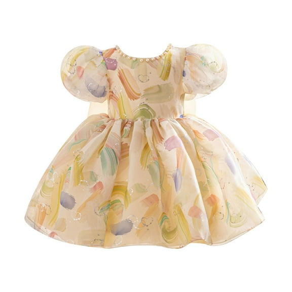 Mercatoo 𝐍ewborn Baby Girl Puff Sleeve Bowknot Dress Princess Toddler Tutu Flower Girl Holiday P𝐚rty Dresses