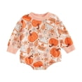 thumbnail image 1 of Mercatoo 𝐍ewborn Baby Halloween Pumpkin Romper Boys Girls Long Sleeve Crewneck Cute Jumpsuit Fall Winter Warm Bodysuit, 1 of 5
