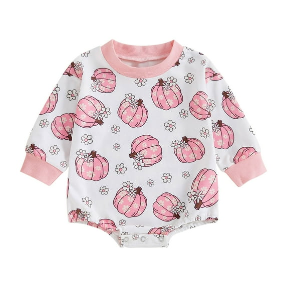 Mercatoo 𝐍ewborn Baby Halloween Pumpkin Romper Boys Girls Long Sleeve Crewneck Cute Jumpsuit Fall Winter Warm Bodysuit