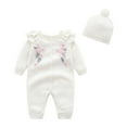 thumbnail image 1 of Mercatoo 𝐍ewborn I𝐧fant Baby Girl Knitted Sweater Romper Long Sleeve Jumpsuit Outfit with Warm Hat Set Baby Fall Clothes, 1 of 3