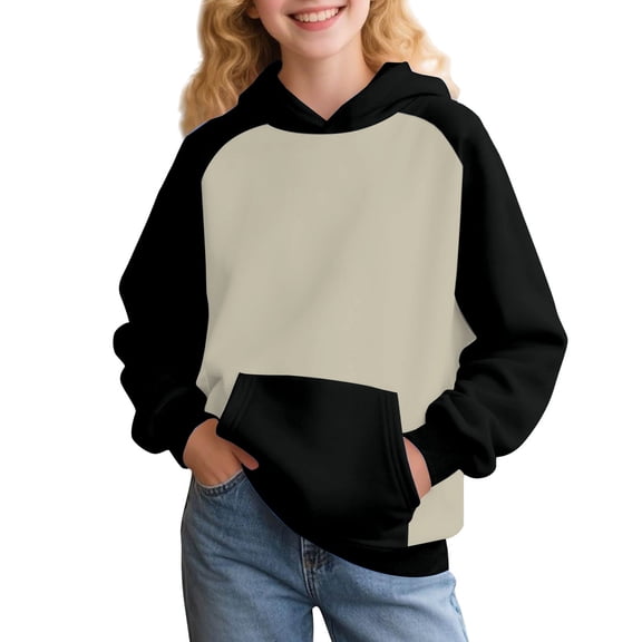 Mercatoo 𝗖olorblock Hoodie Sweatshirts for Teen Girls Cute Oversized 𝐏reppy Pullover Tops Long Sleeve Sweatshirt with Pocket