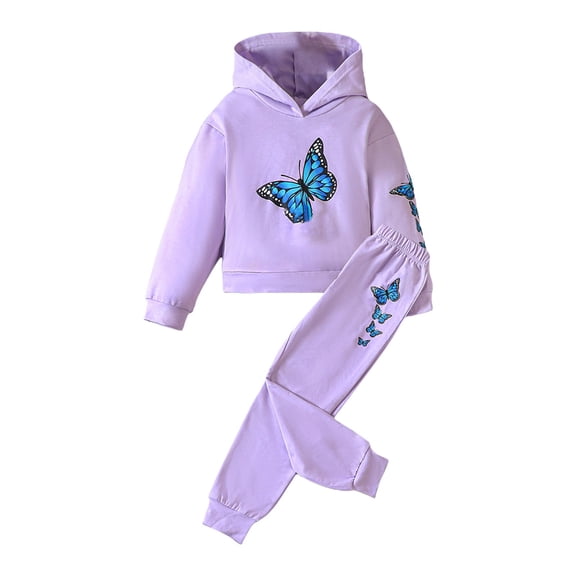 Mercatoo 𝐀thletic Sweatsuit for Toddler Girls Butterfly Graphic Hoodie Sweatpants and Jogger Set Kids Fall Winter Teen Fashion Outfits