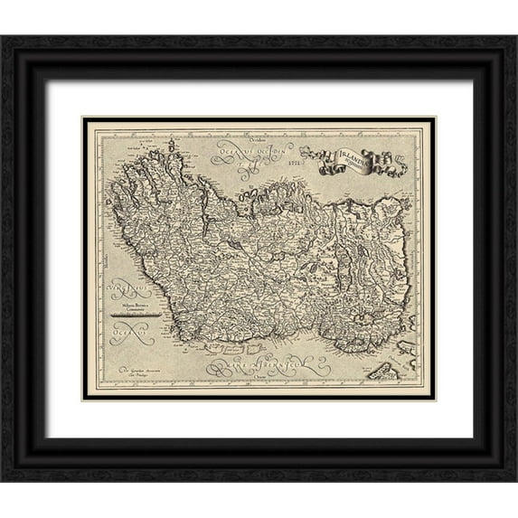 Mercator 24x20 Black Ornate Wood Framed with Double Matting Museum Art Print Titled - Ireland - Mercator 1595