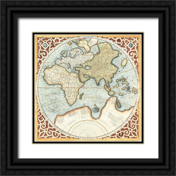Mercator, Gerardus 26x26 Black Ornate Wood Framed with Double Matting Museum Art Print Titled - Terra Major Petites B