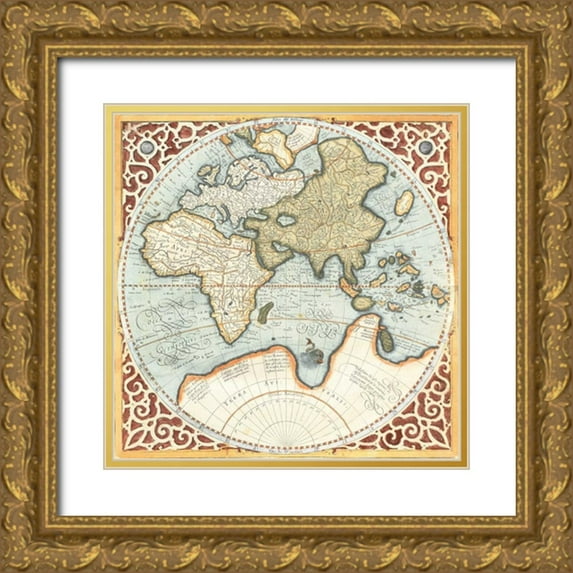 Mercator, Gerardus 26x26 Gold Ornate Wood Framed with Double Matting Museum Art Print Titled - Terra Major Petites B