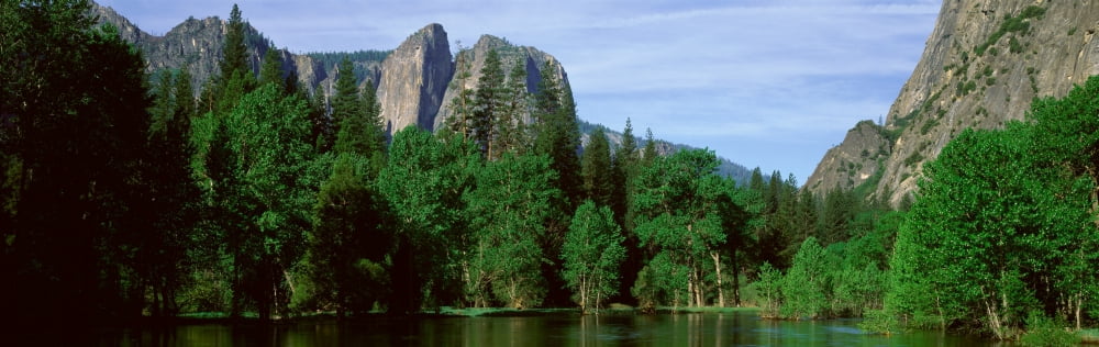 Merced River And Mountains In Spring Yosemite National Park California Canvas Art - Panoramic Images (36 x 12)