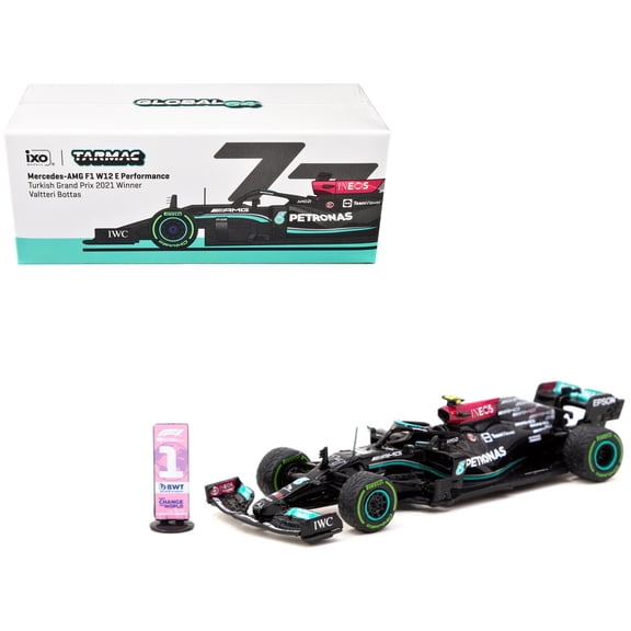 Mercedes-AMG F1 W12 E Performance #77 Winner  F1 Turkish GP (2021) with Number Board 1/64 Diecast Model Car by Tarmac Works