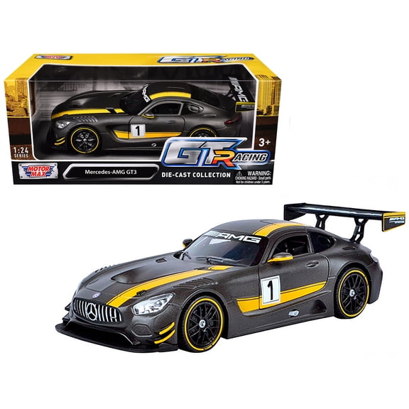 Mercedes AMG GT3 #1 Matt Gray with Yellow Stripes "GT Racing" 1/24 Diecast Model Car by Motormax
