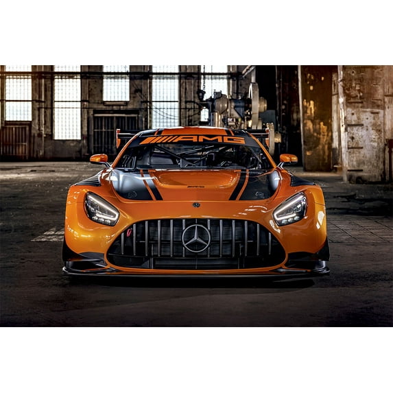 Mercedes AMG GT3 Sports Car Speed Car Vehicle Wall Art Home Decor - 20x30 Inch Glossy Laminated Poster - Stunning Detail and Bold Colors