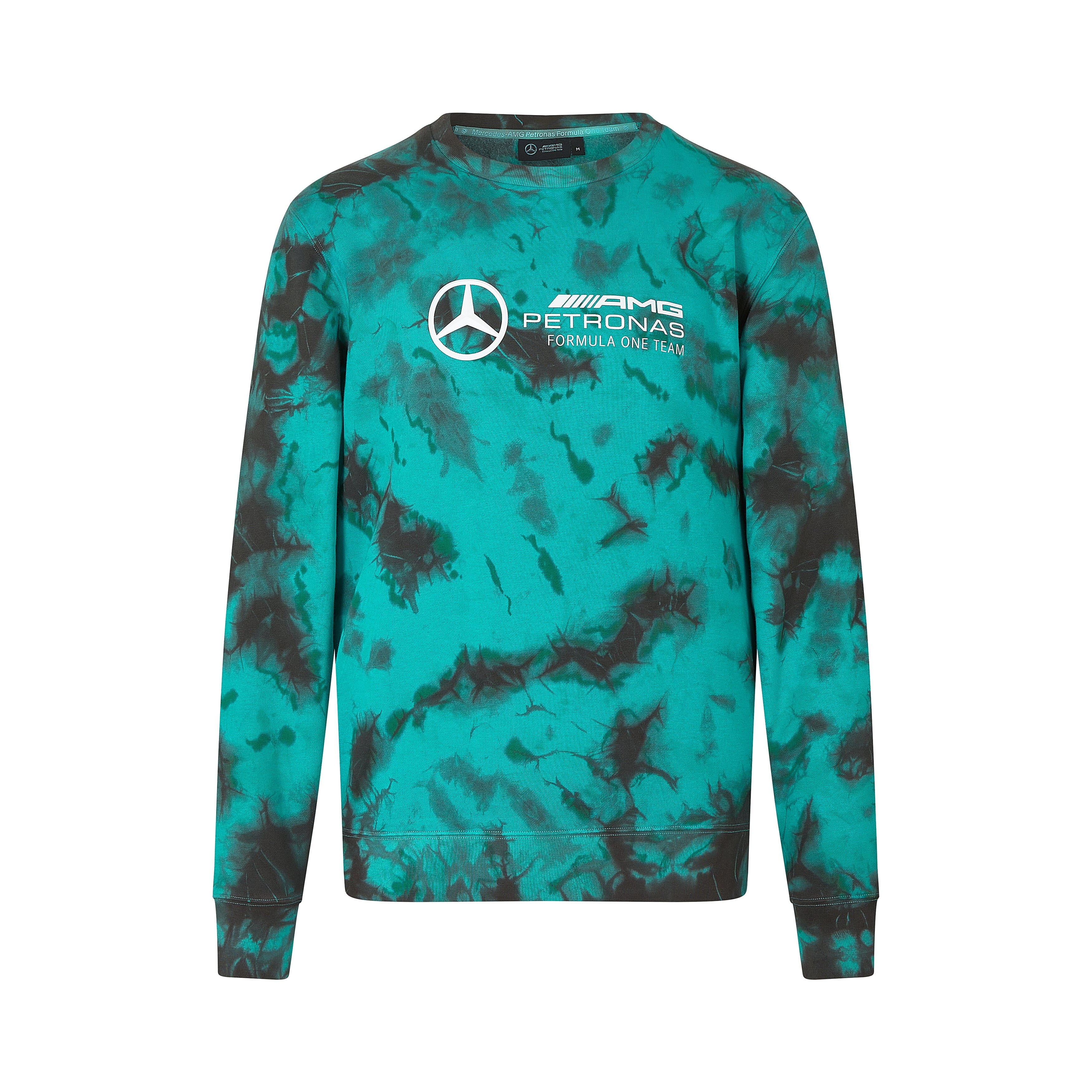 Felpa Tie Dye Uomo Mercedes AMG Petronas F1 – Multicolore, Logo 3D, Cappuccio E Tasca A Marsupio