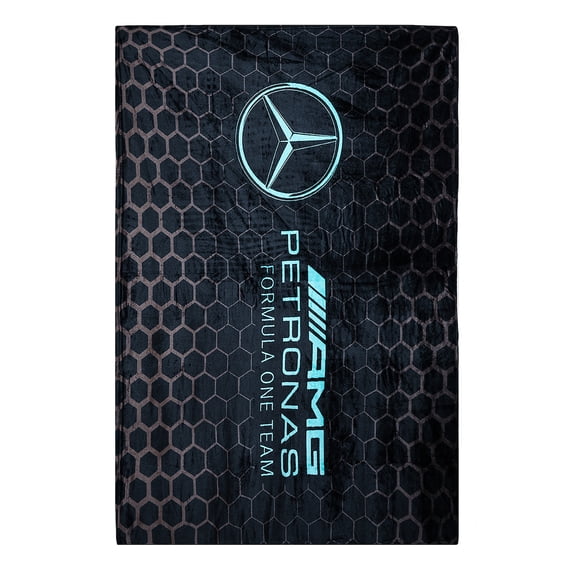 F1 Mercedes AMG Petronas Official Fleece Blanket | Super Soft Warm Black Throw Stealth Formula One Design | Perfect For The Bedroom Camping & Sleepovers 40 x 59