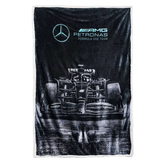 F1 Mercedes AMG Petronas Official Fleece Blanket | Super Soft Warm Throw with Sherpa Reverse Formula One Design | Perfect For Home Bedroom Sleepovers & Camping | Size 47 x 59