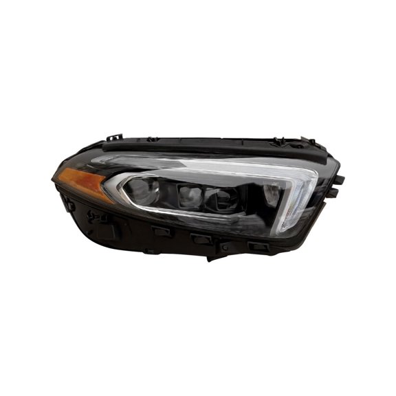 For Mercedes-Benz A220/A250 2019 2020 2021 Headlight Unit Passenger Side | CAPA | Clear Lens | Black/Chrome Housing | LED Daytime Running Light Bar | w/ Projector | MB2503263, MB2503263C | 1779060601