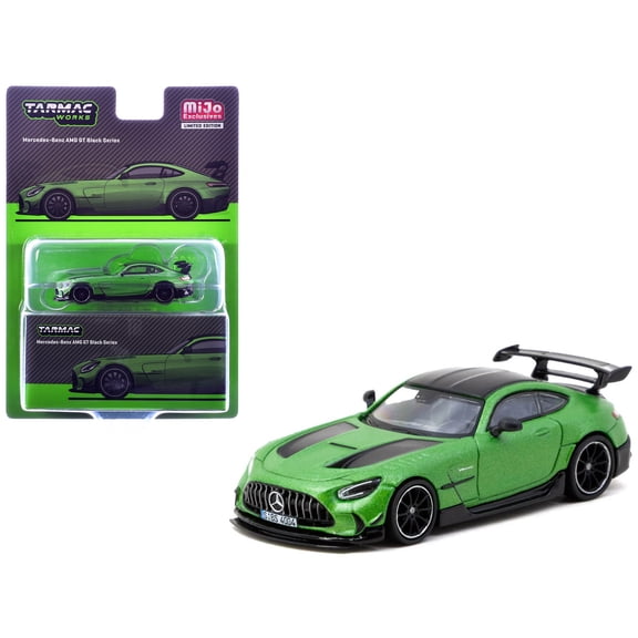 Mercedes-Benz AMG GT Black Series Green Metallic with Black Top and Hood Stripes "Global64" 1/64 Diecast Model by Tarmac Works