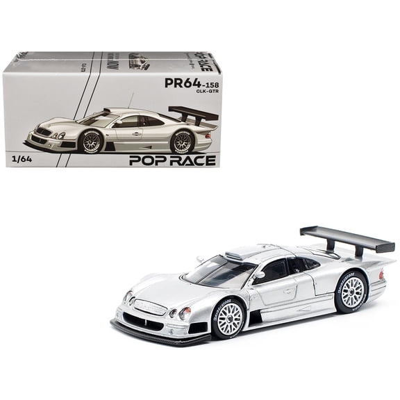 Mercedes-Benz CLK GTR Silver Metallic 1/64 Diecast Model Car by Pop Race