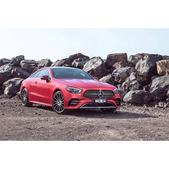 Mercedes-Benz E 350 AMG Red Car Sedan Art Home Decor - 12x18 Inch Laminated Poster - Stunning Detail and Bold Colors