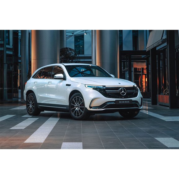 Mercedes-Benz EQC 400 4MATIC AMG White Urban Car Home Decor - 24x36 Inch Glossy Laminated Poster - Stunning Detail and Bold Colors