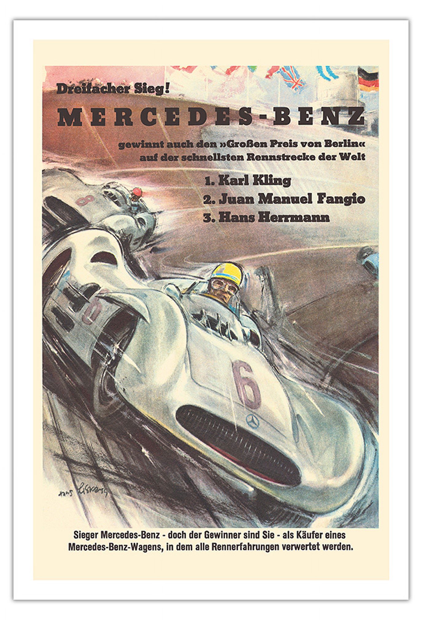 Grand Prix Car Races 1954 Mercedes Benz Vintage Poster Print Retro