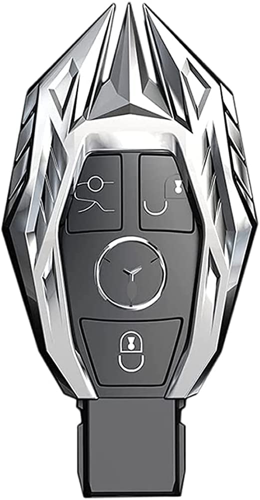for Mercedes Benz Key Fob Cover, Special Metal Key Case Cover Protector Compatible with Mercedes Benz C E G S M GL CLS CLK G Class Keyless Smart Key Fob Case (Silver)