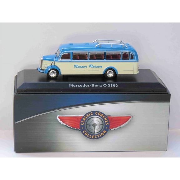 Mercedes Benz O 3500 (Reiser Reisen) 1:76 scale Diecast Model in Blue and Cream by Ex Mag