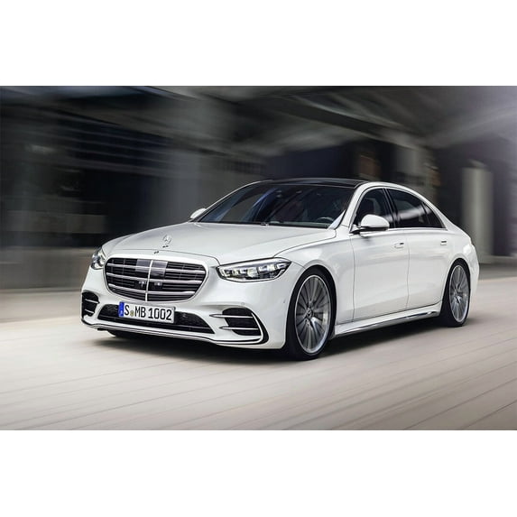 Mercedes-Benz S-Klasse Lang AMG Line White Art Indoor Decor - 12x18 Inch Laminated Poster - Stunning Detail and Bold Colors