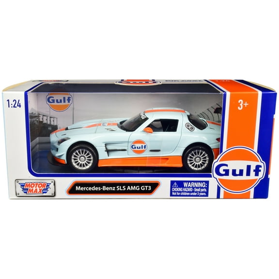 Mercedes Benz SLS AMG GT3 with "Gulf" Livery Light Blue with Orange Stripe 1/24 Diecast Model Car by Motormax
