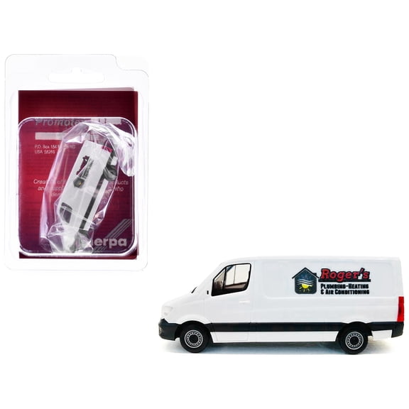 Mercedes-Benz Sprinter Van White "Roger's Plumbing-Heating & Air Conditioning" 1/87 (HO) Plastic Model Car by Promotex