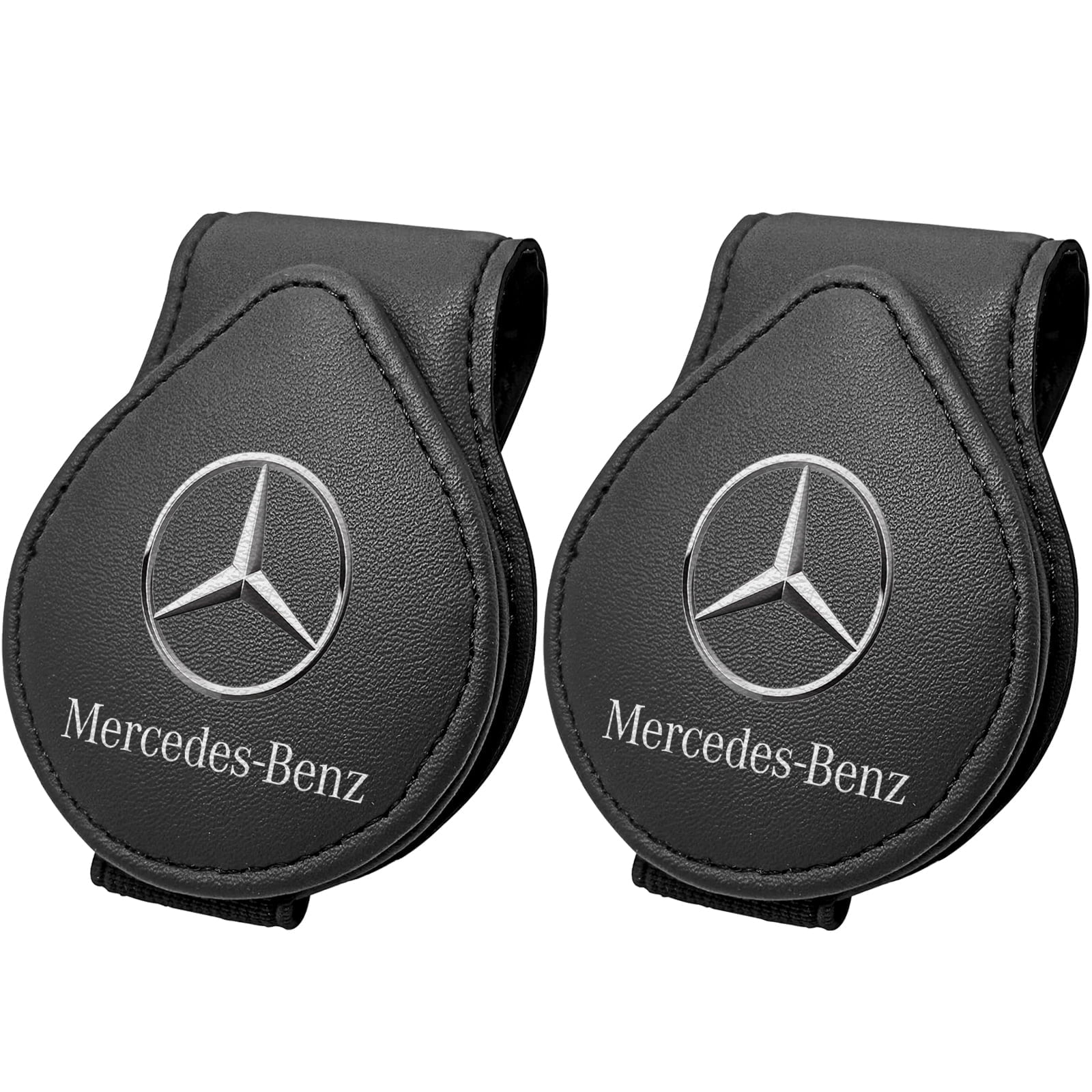 Suitable for Mercedes-Benz Sunglass Holder for , Magnetic Leather Sunglasses Holder and Ticket Card Clip, Car Visor Accessories, 2 Packs (Black)