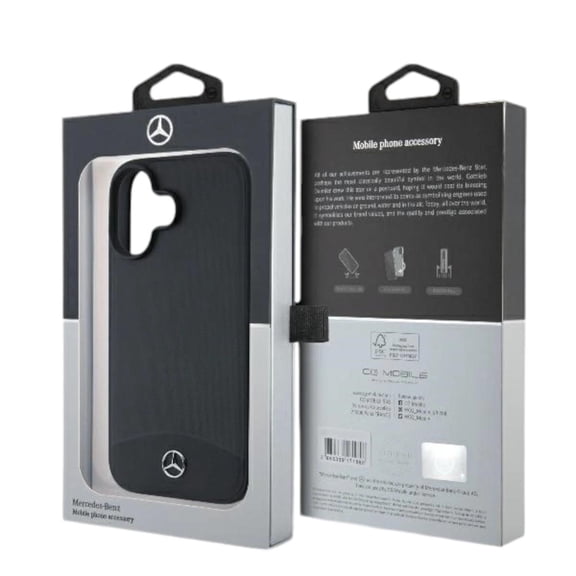 Mercedes Hard Textured and Plain Smooth Leather Case with MagSafe for iPhone 16 6.1" Black - MEHMP16S23RBARK