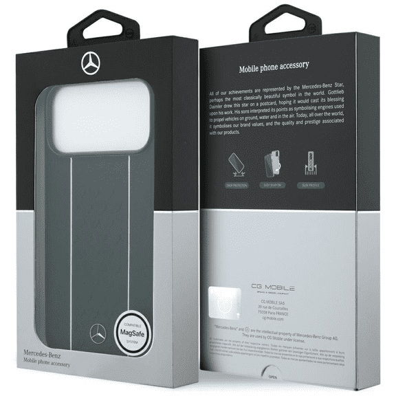 Mercedes Leather Star Pattern Stripes Case with MagSafe for iPhone 17 Pro Max 6.9" Black - MEHMP17X25RPSLKH