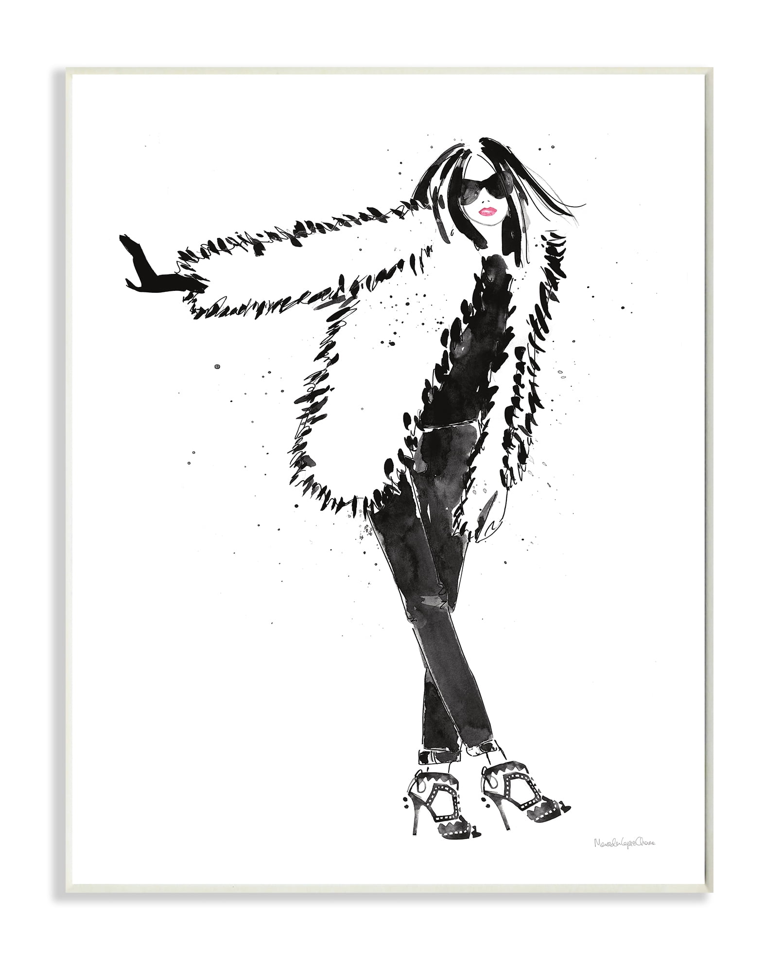 Mercedes Lopez Charro Luxurious Fashionista Sassy Glam Pose Fur Coat 13 in x 19 in Framed Painting Art Prints, by Stupell Home Décor