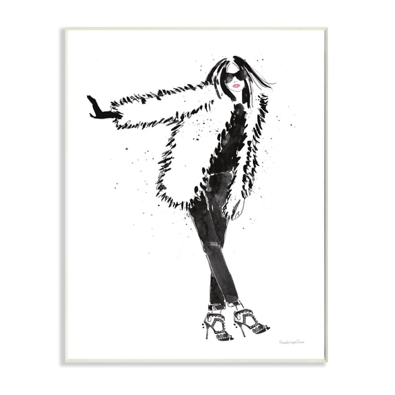 Mercedes Lopez Charro Luxurious Fashionista Sassy Glam Pose Fur Coat 13 in x 19 in Framed Painting Art Prints, by Stupell Home Décor