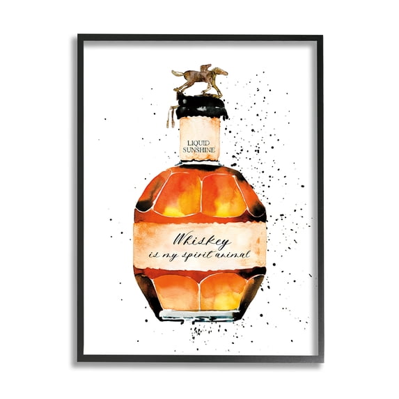 Mercedes Lopez Charro Whiskey is My Spirit Animal Quote Liquor Bottle 13 in x 19 in Framed Painting Art Prints, by Stupell Home Décor