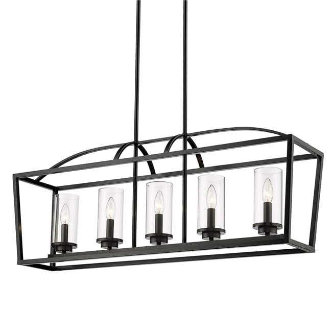 Mercer Matte Black and Clear Glass 5-Light Linear Pendant