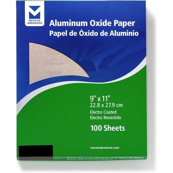 Mercer Abrasives 202120A-120A 9" x 11" 120 Grit Aluminum Oxide Paper Sheets, 100-Pack