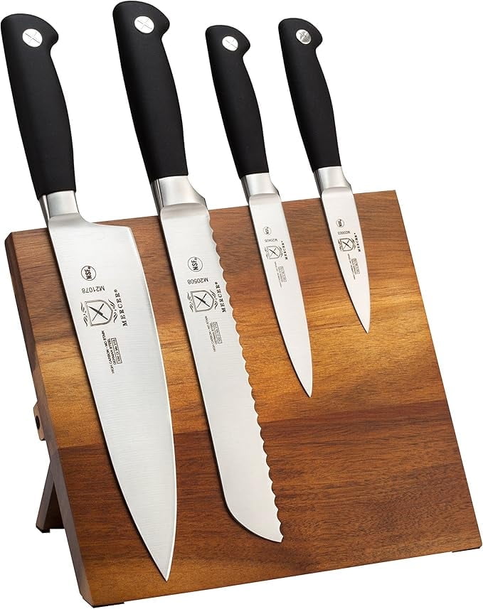 Mercer Culinary Genesis 5-Piece Magnetic Board and Knife Set, Acacia