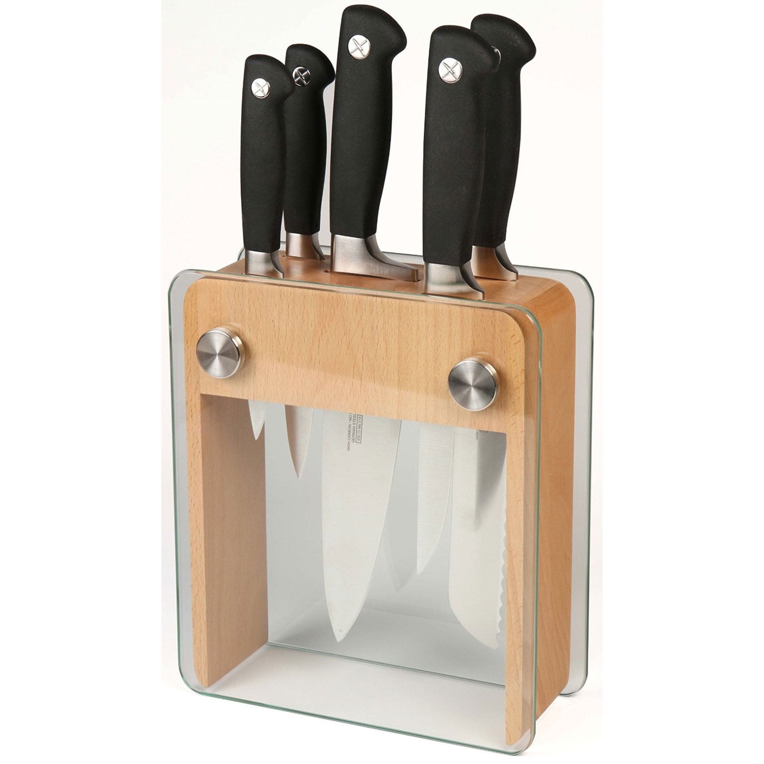 Mercer Culinary Genesis 6-Piece Forged Knife Block Set, Wood Block with  Tempered Glass 