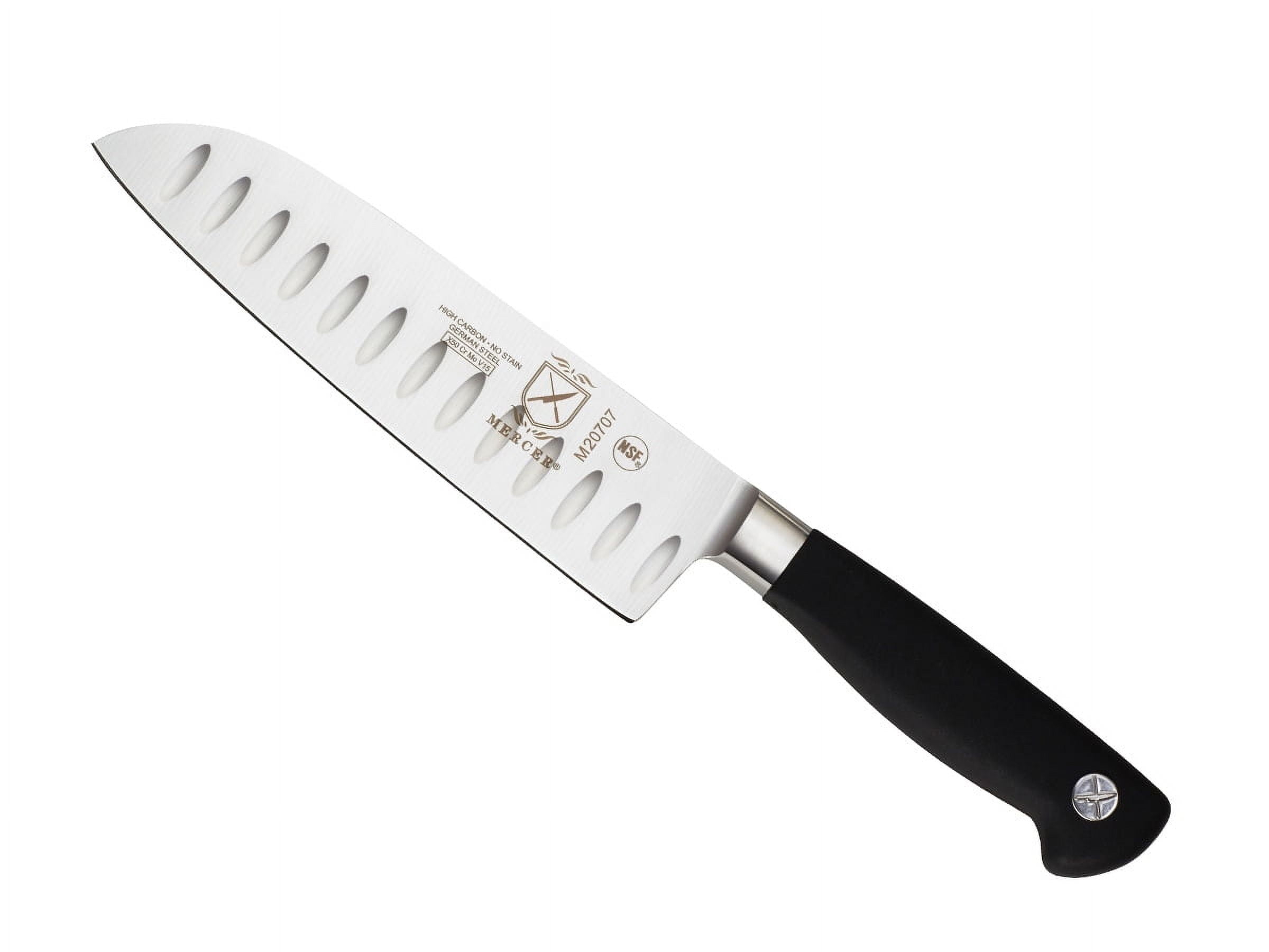 Mercer Culinary Genesis 7" Steel Santoku Knife, Black