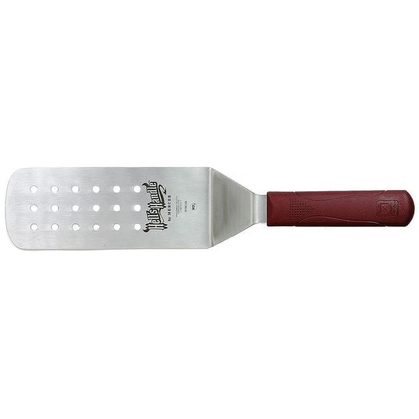Red Nylon Handle Perforated Stainless Steel Turner, 8 x 3 Inch