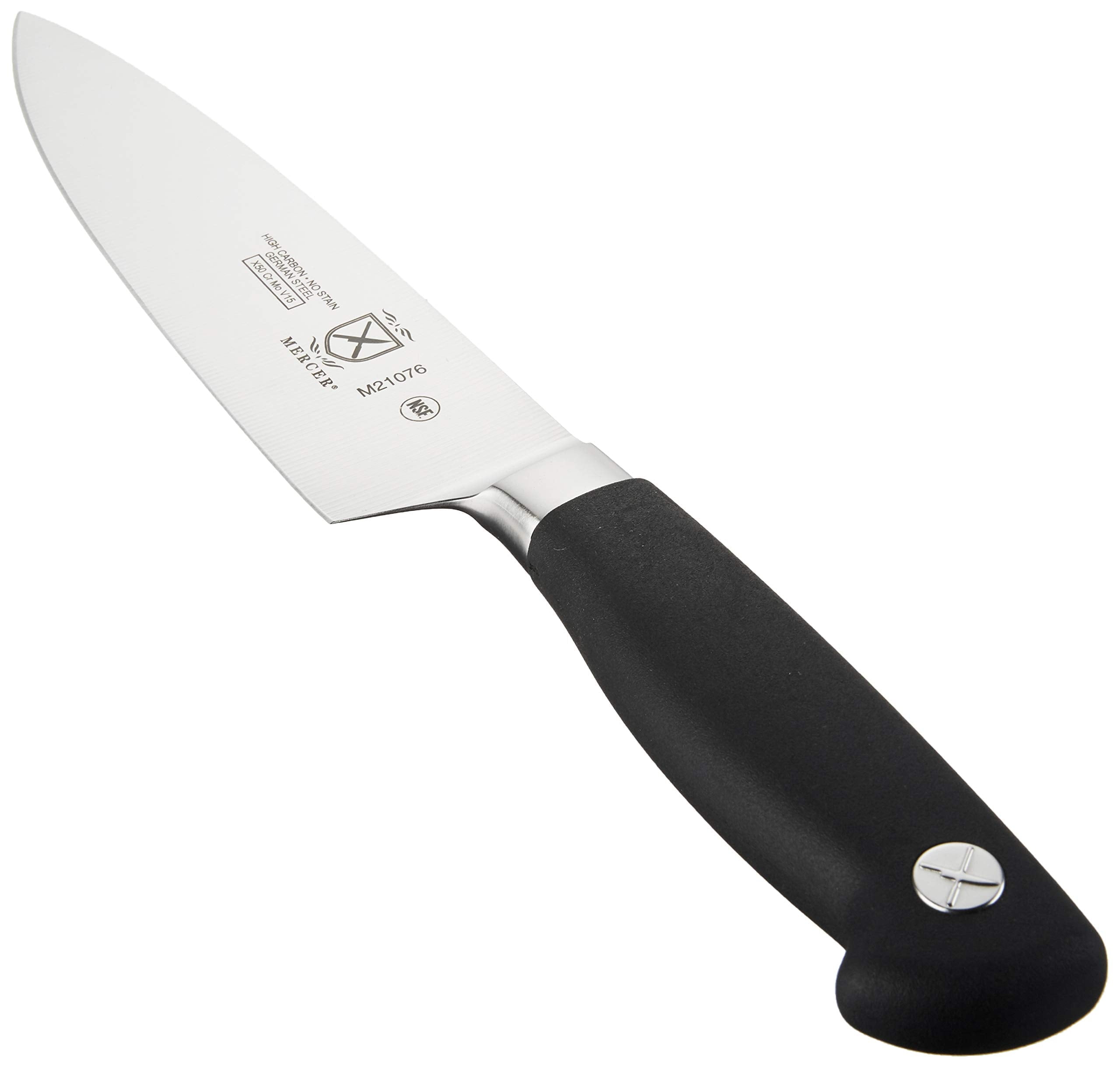 Mercer Culinary Genesis 6-Inch Short Bolster Steel Chef's Knife, Black