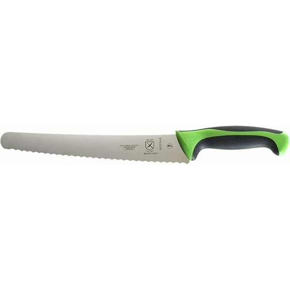 Mercer Culinary Millennia 10" Steel Wavy Edge Bread Knife, Green Handle